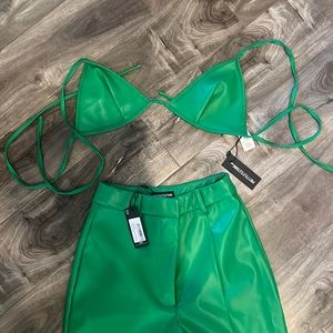 Full green leather outfit